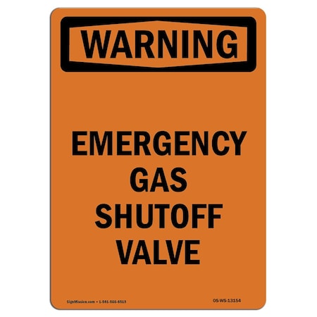 OSHA WARNING Sign, Emergency Gas Shutoff Valve, 14in X 10in Decal